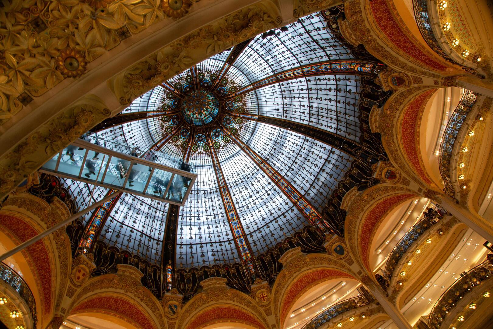 The illuminated Belle Époque dome of Galeries Lafayette