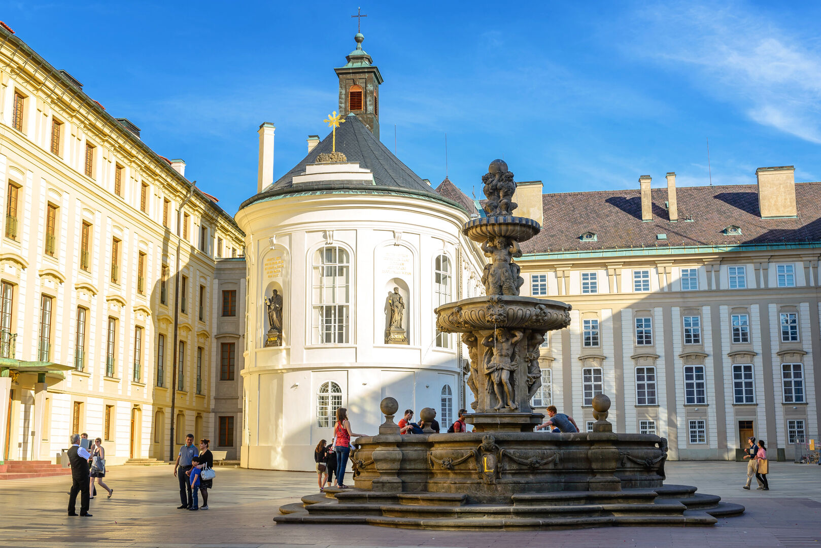Prague Castle courtyards in mild spring weather during Easter season