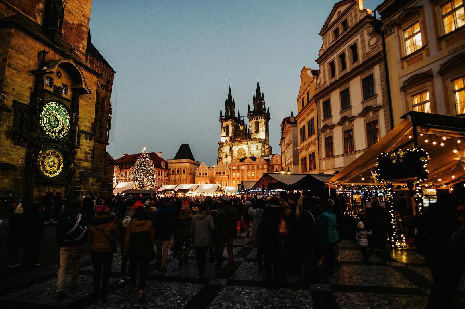 Prague's Old Town Square illuminated for Christmas