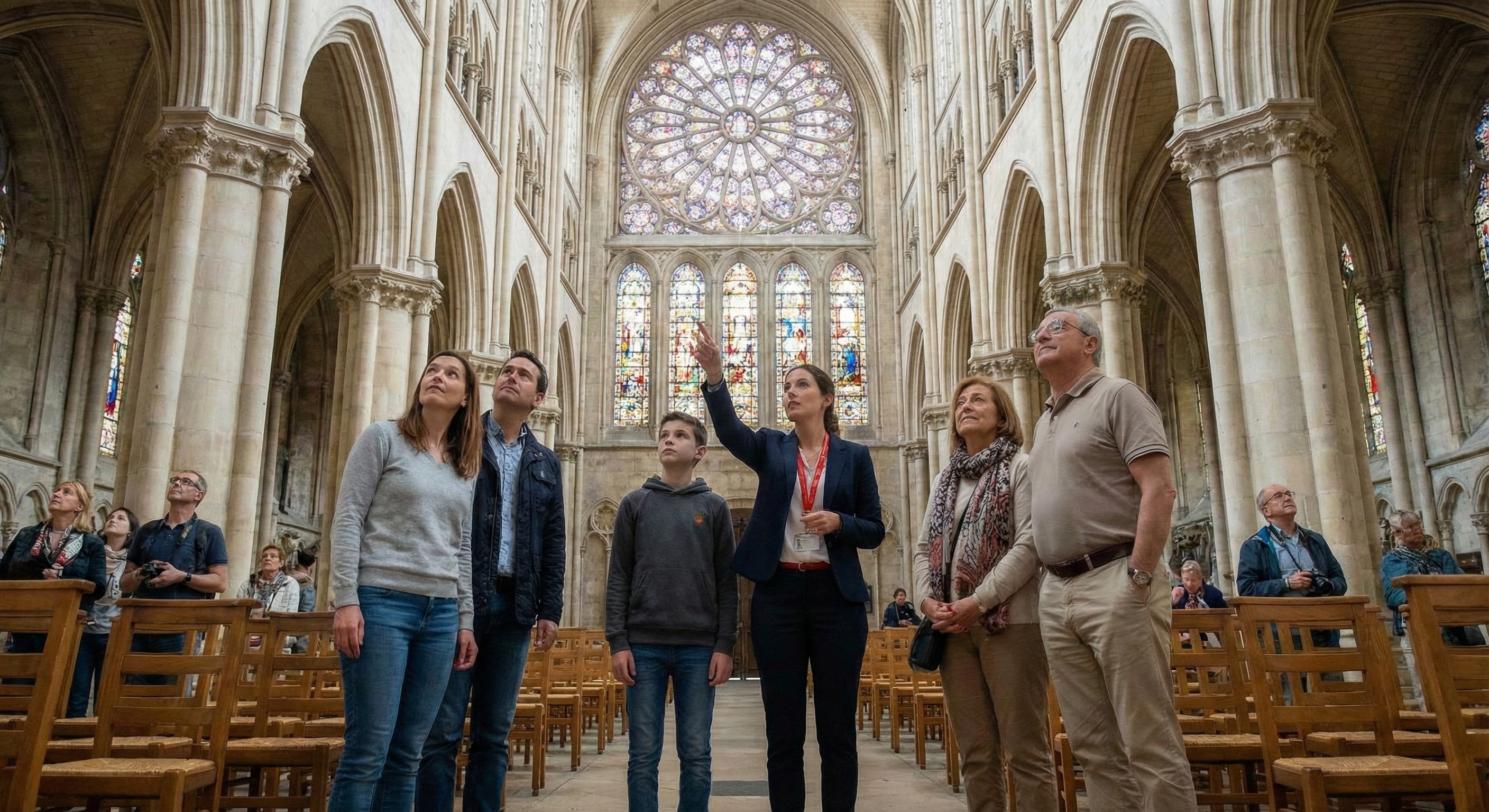 Notre Dame Cathedral interior with small group and guide