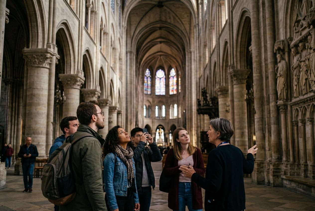Notre-Dame Cathedral interior with guide