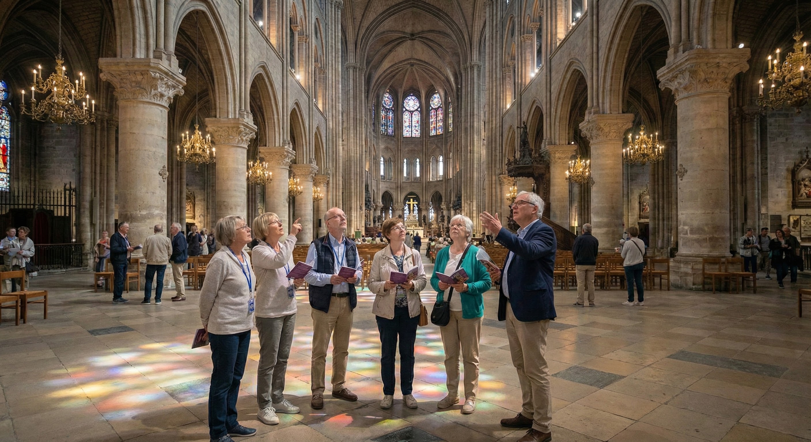 Notre Dame Cathedral interior showing restored vaults and stained glass